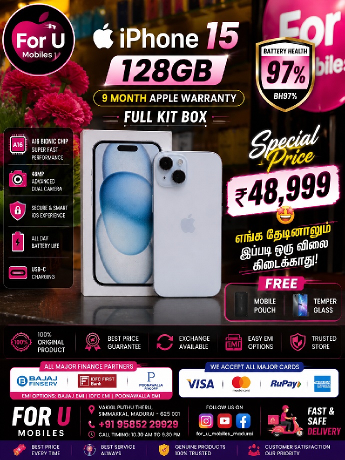 Apple i phone 15 128gb full kit Box brand new condition 