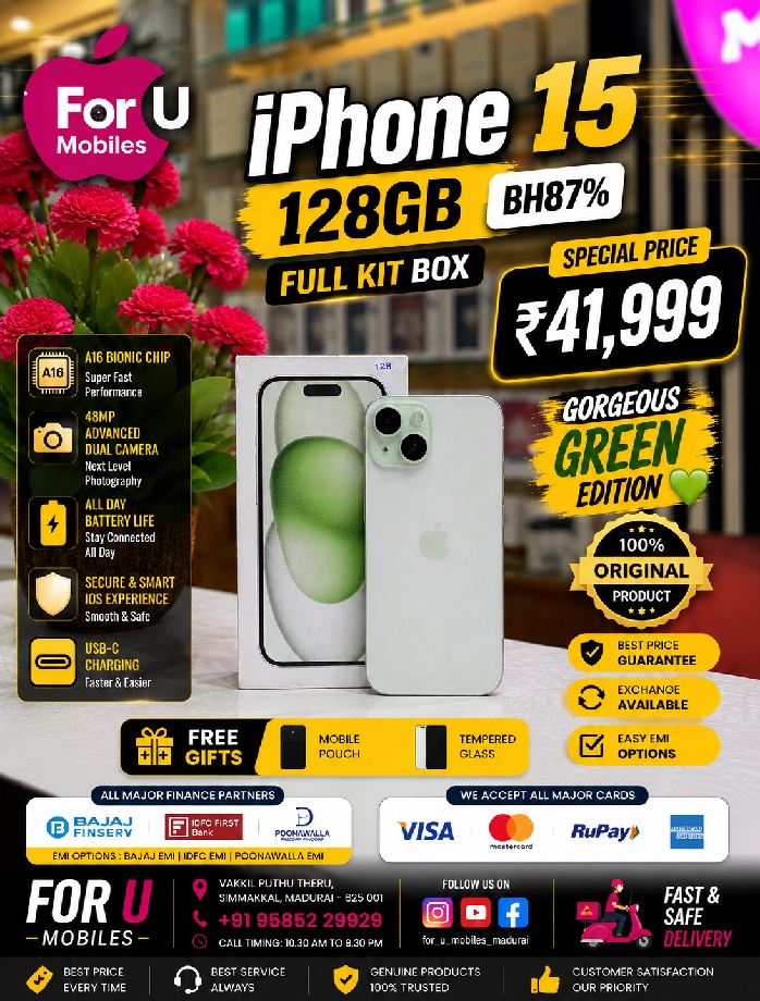 Apple i phone 15 128gb full kit Box 