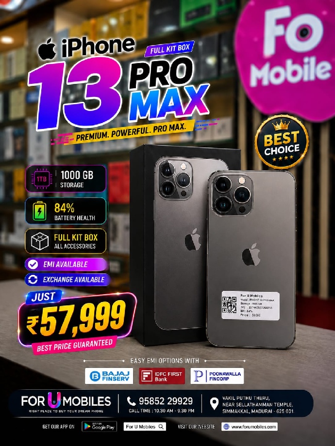 Apple I phone 13 pro max 1tp Full kit Box Bh84