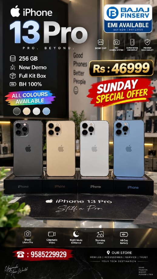Apple I phone 13 pro 256gb New Demo Full kit Box. Bh100% 