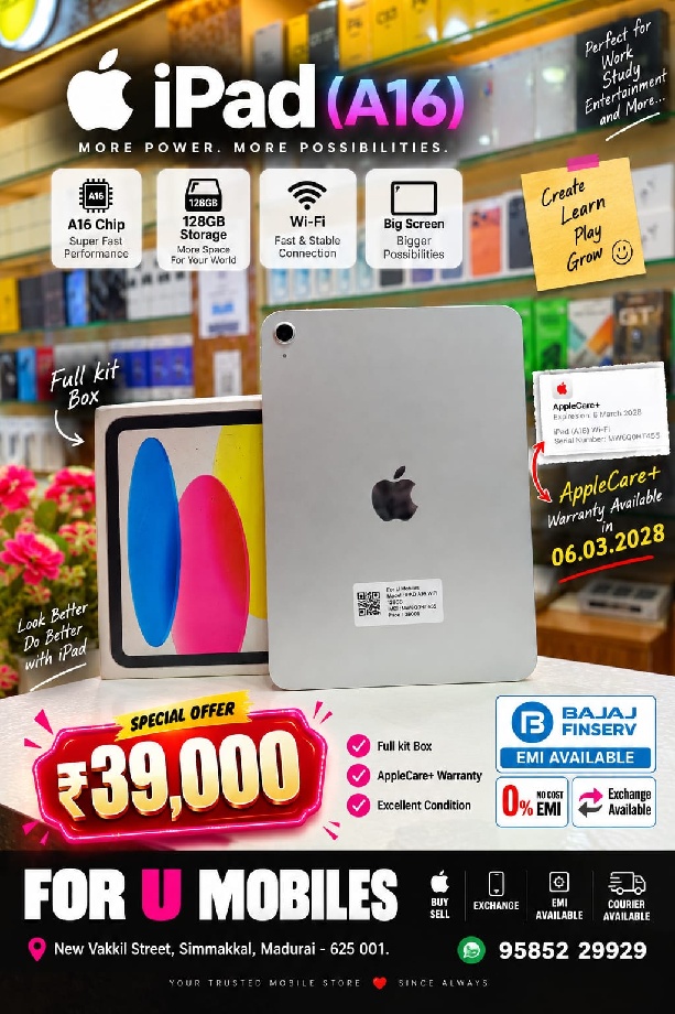 Apple I pad A16 128gb Full kit Box. Apple Care plus warranty 2028 