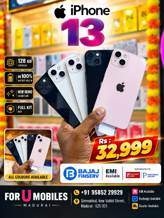 Apple I phone 13 128gb New Demo. emi available exchange available. bh100% 
