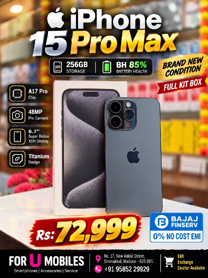 Apple I phone 15 pro max 256gb Bh85% Full kit Box. emi available exchange available 