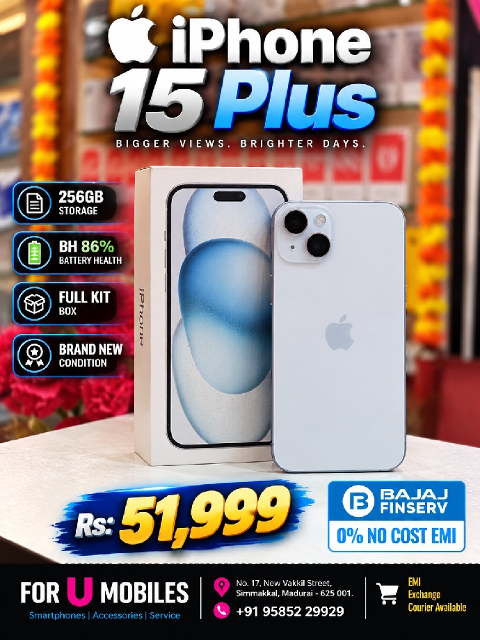 Apple I phone 15 plus 256gb Bh 86 % Full kit Box brand new condition