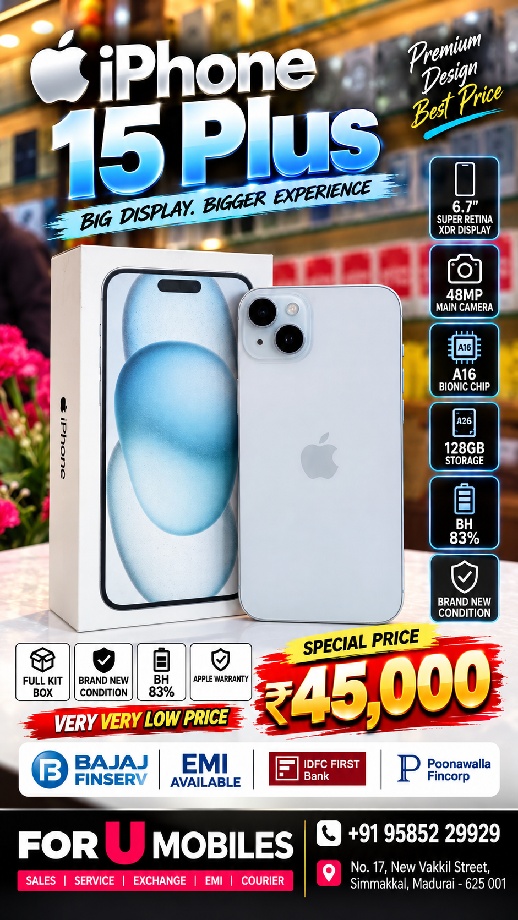 Apple I phone 15 plus 128gb Bh83% Full kit Box